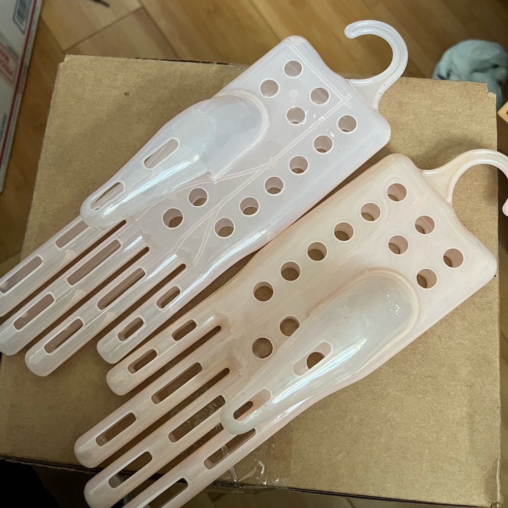 Vintage Plastic Glove & Mitten Drying Hangers in Pale Pink (Set of 2)